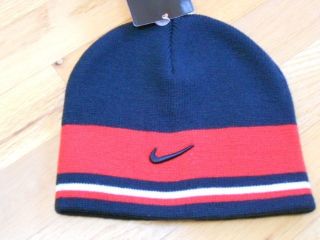 Nike Swoosh Beanie Hat Cap Black Red Stripe Boys 4 7