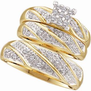 Mens Ladies 10K Yellow Gold Diamond Engagement Ring Wedding Band