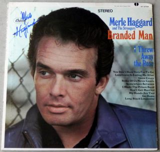 Merle Haggard Branded Man Signed LP Record Album Cover Autograph