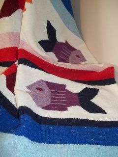 Mexican Mexico Blanket Woven Blanket Fish Motif Blanket Throw Lap
