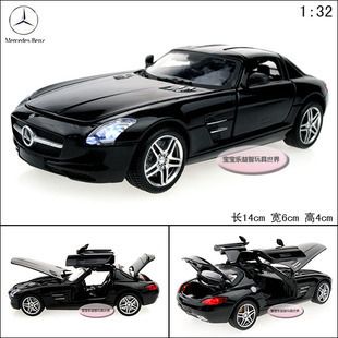 32 Mercedes Benz SLS AMG Alloy Diecast Car Model Toy Black Sound