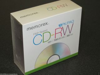 Memorex CD RW 10 Pack Blank in Slim Jewel Cases 700MB 80Min 12X