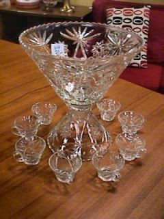Large Glass Pedestal Punch Bowl Cups Dayton Miamisburg Ohio