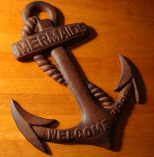 MERMAIDS WELCOME HERE Large Nautical Beach Home Sailing Anchor Cast