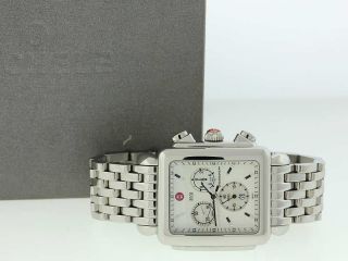 Michele Deco Chronograph Date Stainless Steel Watch Women W/ Box