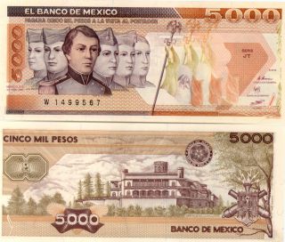 Mexico 5000 Pesos P 88b UNC Note Cadets 1987 Serie JT