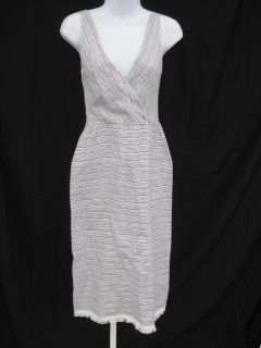 Heidi Merrick White Striped Sleeveless Fringe Dress Sz2