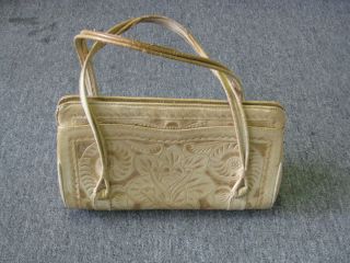 Vintage FLORES BAGS Mexico Tooled Leather Handbag Satchel Purse Bag