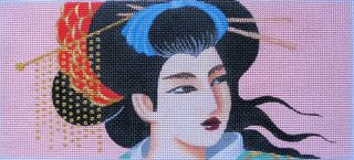 Handpainted Needlepoint Canvas Leigh Designs Miko Japanese Geisha