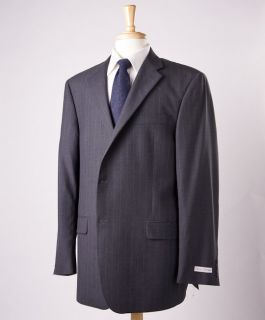 NWT $1395 HICKEY FREEMAN Milburn Charcoal Stripe Wool Suit 46 L Side