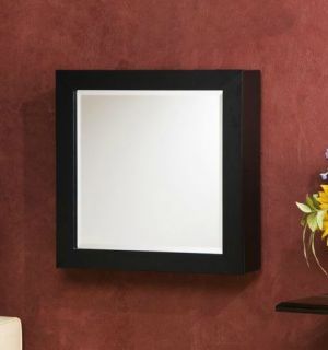 Square Wall Mounted Hanging Mirror Jewelry Armoire Storage Black
