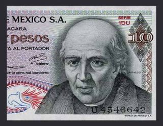 Banknote Mexico 1975 1DU Miguel Hidalgo Church Bell Pick 63 UNC