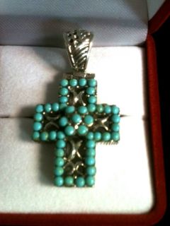  STERLING SILVER PENDANT TURQUOISE STONE CROSS FREE 20 INCH CHAIN