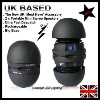Mini Stereo Speakers for Laptop iPod iPhone iPad MP3 x 2 Big Bass