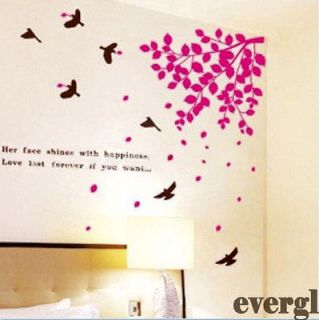 Red Falling Leafs Birds Removable PVC Wall Sticker Home Decor Room
