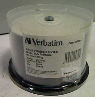 Pack Of 50 Verbatim 94854 DataLifePlus Inkjet Printable DVD R Discs 8x