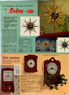 1963 AD Mid Century Welby Metal Art Wall Clocks Sun Burst Sabre Candle