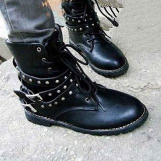 Fashion Lady Combat Round Toe Low Heel Military Lace Up Mid Calf Ankle