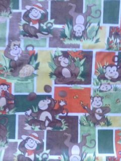 CURIOUS GEORGE JUNGLE SQUARES COTTON FABRIC FQ OOP