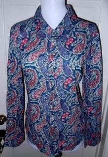 GARNET HILL colorful Paisley design fitted button front blouse/shirt