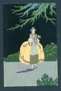 G0297 Unsigned Meschini postcard, Woman in winter