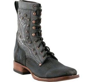 LUCCHESE M0040 BLACK SHARK SKIN LACE UP 8 ROPER BOOTS D (MEDIUM) $400