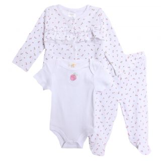 Absorba Newborn Baby Girls 3 Piece Strawberry Creeper Jacket Pants