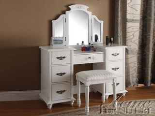 Acme Furniture Torian White Makeup Vanity Bench Chair Mirror 90026