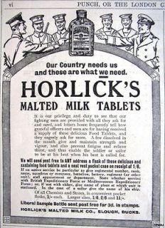 1915 HORLICKS B.E.F. Malted Milk Tablets ADVERT   Small WW1 Print Ad
