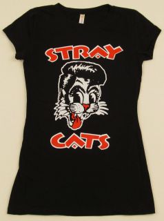 STRAY CATS T shirt Rockabilly Cool Cat Tattoo Womens Juniors Tee Brian