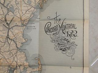1891 CONCORD & MONTREAL RAILROAD COLOR LITHOGRAPH FOLDING ROUTE MAP