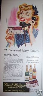 1942 Great Western Wine Lady on Telephone Ad