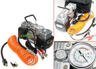 Metal Air pump Compressor Tire Inflator w/ Hose & Bag + Gauge