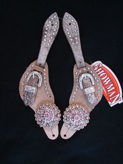 LEATHER SPUR STRAPS LIGHT OIL HAIR ON FANCY BLING CONCHOS WESTERN PINK