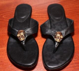 Alexander McQueen womens strap slipper gold skull, black leather szUS
