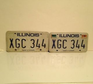 Vintage License Plates 1985 ILLINOIS State with Tag Blue & White Land