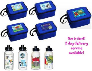 NEW PERSONALISED BOYS BLUE SCHOOL LUNCH BOX PIRATE ROCKET ZOO MONSTER