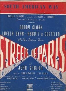 sheet music  South American Way Streets Of Paris Bobby Clark Abbott
