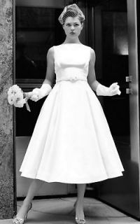 new plus size 28/30 1950s style classic white wedding bow dress gown