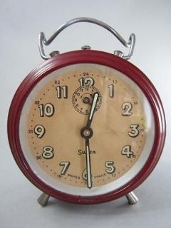 Swiza swiss made red metal cased 50 60s alarm clock