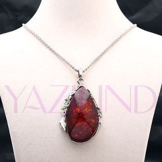 style alloy chain amber oval royal patterns pendant necklace s2