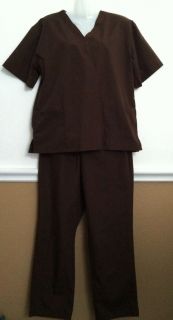 Chocolate Brown Scrub Top / Pants Set by Natural Uniforms Sz XS