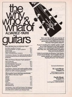1978 VINTAGE AD Why Who & What Of Alvarez Yairi Guitars