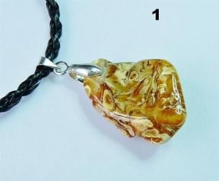 Baltic Amber Pendant Black Leather Braid Mens Necklace (12 to choose