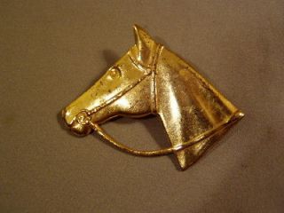 Vintage Miriam Haskell Signed Embossed Brass Horse Pin Brooch 1950s