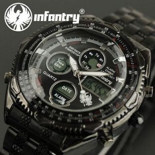 Mens Army LCD Sport Digital Analog Black Quartz Watch Waterproof