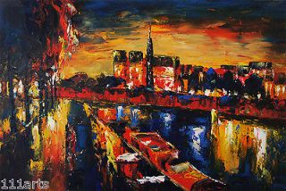 30x20 MODERN original oil painting on canvas Paris city at night