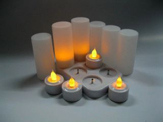 6pc LED tea light rechargeable amber flameless candles w/votives