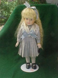1990 BRINNS PORCELAIN FACE & HANDS 13  DOLL AMY WITH STAND AND TAG