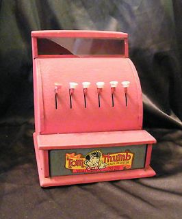Vintage Antique Red Toy Tin Tom Thumb Cash Register Working 5 keys